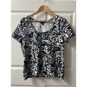 Ralph Lauren Chaps T-shirt Womens Large Black White Floral Round Neck Capsule